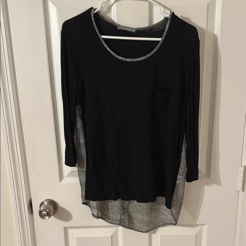 Loveappella Black and Gray Asymmetrical 3/4 Sleeve Tunic